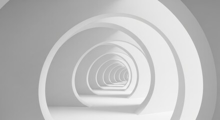 Obraz premium Abstract White Tunnel Architecture with Repeating Arches and Light.