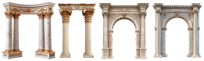 Obraz premium arches collection, set of architectural elements isolated on transparent background