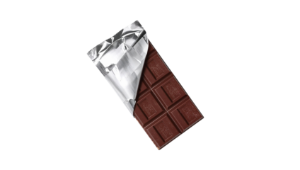 Delicious dark chocolate bar partially unwrapped revealing rich indulgent sweet treat