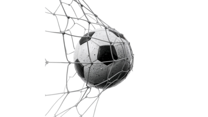 Dynamic soccer ball breaking through net capturing moment of goal score