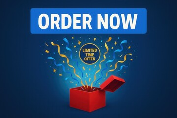 Fototapeta premium ORDER NOW with LIMITED TIME OFFER promotion, vibrant and festive style, engaging retail discount opportunity.