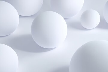 Minimalist abstract background with smooth white 3D spheres casting soft shadows.