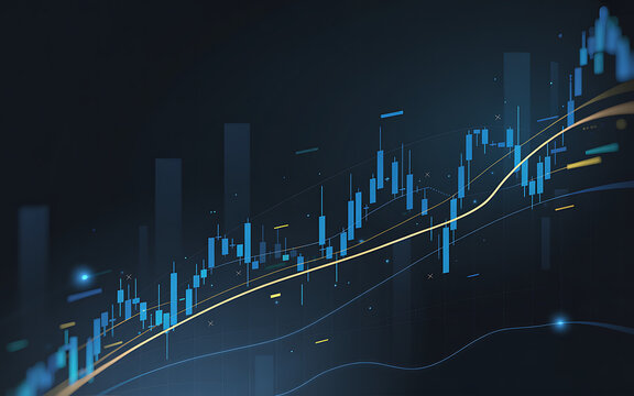 Financial stock market candlestick chart showing price trend and moving average illustration