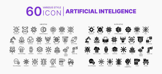 Artificial Inteligence Icons Bundle in Various Style Suitable for Web, Apps, Presentation, or Printable Meanings
