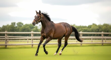 Horse Running in Field
