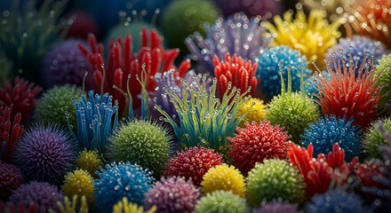 A beautiful and colorful floral garden in spring with a variety of vibrant marigold and chrysanthemum blooms