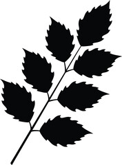Simple black silhouette of a branch with serrated leaves, symbolizing nature and growth