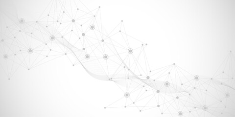 Geometric abstract background with connected line and dots. Structure molecule and communication. Big Data Visualization. Medical, technology, science background. Vector illustration.