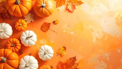 Autumnal Still Life with Orange and White Pumpkins on a Warm Toned Background Natural Light Photography