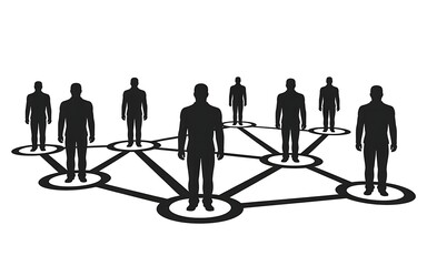Silhouettes of people connected in a network connection