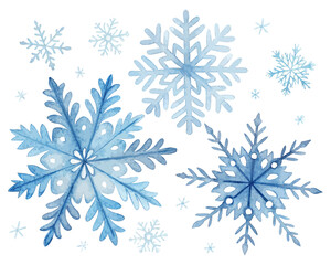 Watercolor snowflakes in blue tones vector illustration isolated on white background