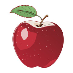 Shiny Red Apple with Leaf Illustration 