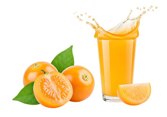 Freshly squeezed citrus juice with vibrant orange fruits and splashing, healthy drink.