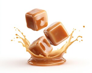 Caramel cubes in a splash of caramel