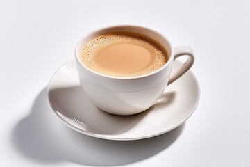 Creamy coffee in a white cup and saucer