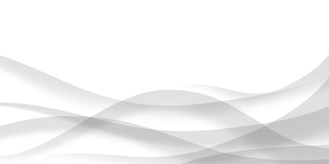 Elegant, abstract background featuring flowing wavelike design. Consists of translucent overlapping gray and white curves that create sense of movement and softness against pure transparent backdrop