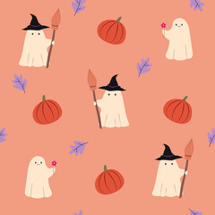 Cute Halloween seamless pattern for fabric, wallpaper, wrapping paper print and template background