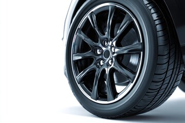 Close-up of a black car wheel and tire
