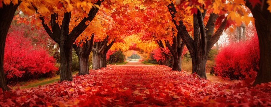 Red maple trees garden autumn leaves leaf. - Powered by Adobe