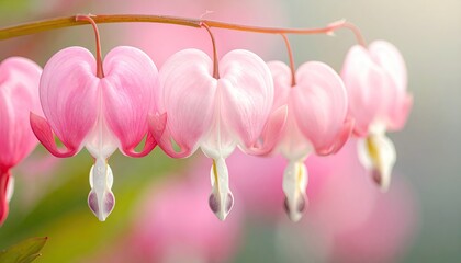 Fototapeta premium Bleeding Heart Flowers Hanging on Stem in Cream Background