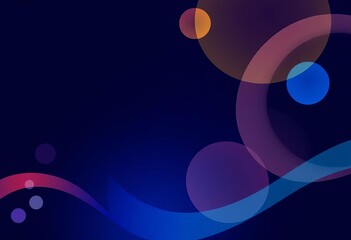 Abstract colorful gradient curves and overlapping circles on a dark blue background,  curve background,  style