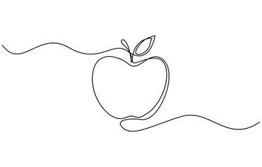Continuous one single minimal line drawing Apple vector illustration. Editable outline