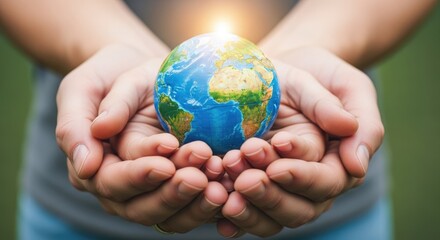 Hands Holding Earth Globe, Symbol of Environmentalism, World Peace, and Sustainability.