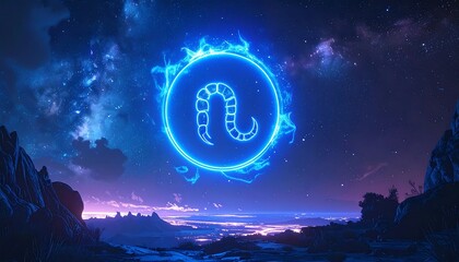 Scorpio Zodiac Sign in Fiery Blue Circle.