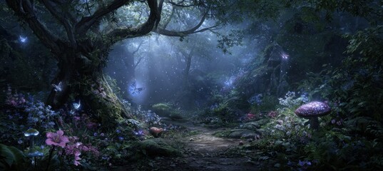 Obraz premium Enchanted Forest Path Leading to a Mystery