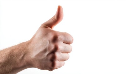 A hand with the thumb raised is displayed against a clean, white background, expressing a gesture of approval and positivity