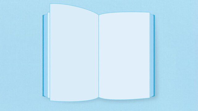 Open book page turning animation, blue