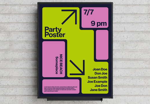 Bento Grid Style Minimalist Pink and Green Party Poster Template