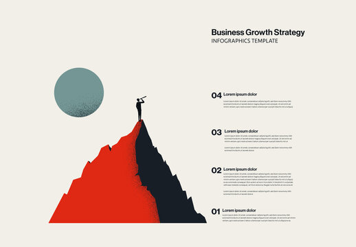 Business Growth Strategy Infographic Template with Minimalist Illustrationof a Mountain Peak