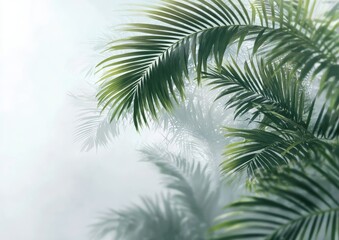 Fototapeta premium Lush palm fronds in soft morning mist