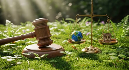 Justice for Earth - Gavel, Scales, and Globe.