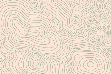 Abstract topographic map background. Green topographic terrain lines on a beige background. Topographic map contour lines backdrop.