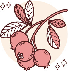 Hand-drawn Blueberry Branch with Leaves and Sparkles