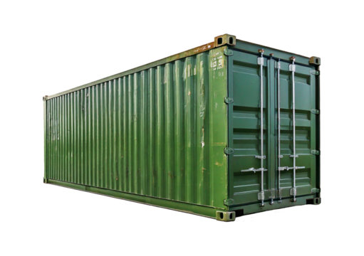 Military green cargo container. isolated on transparent or white background