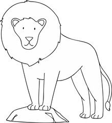 Lion on a stone. Vector illustration. Black and white illustration.