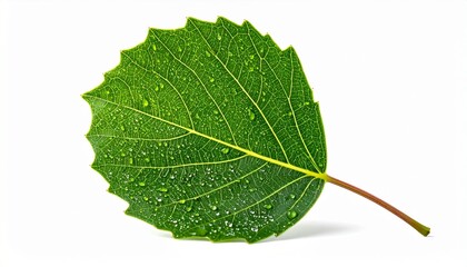 Green Leaf with Water Droplets Isolated on Transparent Background