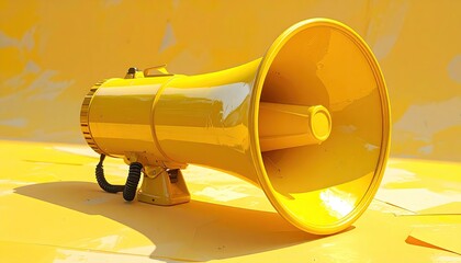 Bright Yellow Megaphone on Matching Painted Backdrop Minimalist Style