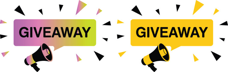 Two megaphone icons announcing a giveaway with colorful confetti