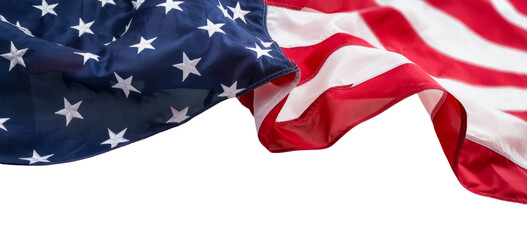american flag waving on white background