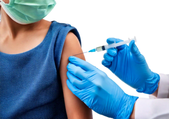 Close up of doctor's hands vaccinating child  isolated on transparent or white background
