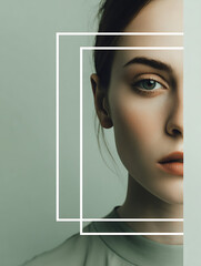 Close up portrait of young woman with natural face, beauty skin, expressive eyes, feminine features, soft light, elegant detail and graceful appearance.