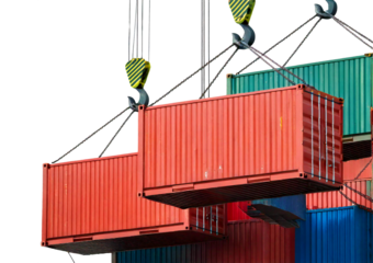 Crane hook with a cargo container isolated on transparent or white background