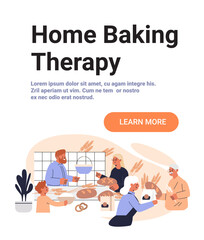 Home baking family kitchen activity people preparing bread pastries wheat cozy interior modern flat design landing page