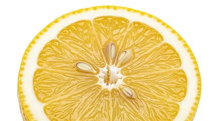Close up of a vibrant lemon half showcasing its juicy texture and seeds inside