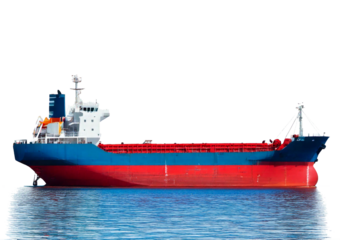 Large cargo ship vessel isolated on transparent or white background