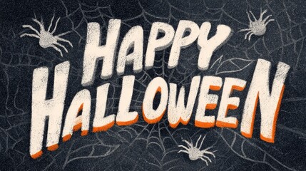 Happy halloween greeting with spider webs and spiders